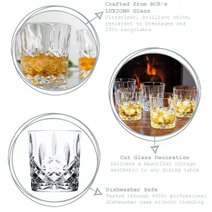 RCR Crystal - Orchestra Cut Glass DOF Double Old Fashioned Whiskey Glasses Tumblers Set - 340ml - Pack of 6