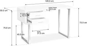 Homeology HARMONIA Gloss White with Chrome legs 2-Drawer Contemporary Home Office Luxury Computer Desk