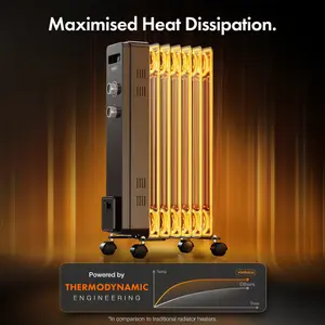 VonHaus Oil Filled Radiator 7 Fin, Oil Heater Portable Electric Free Standing 1500W for Home, Office, Any Room