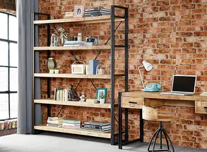 Cosmo Industrial Large Open Bookcase - Solid Mango Wood - L40 x W160 x H200 cm