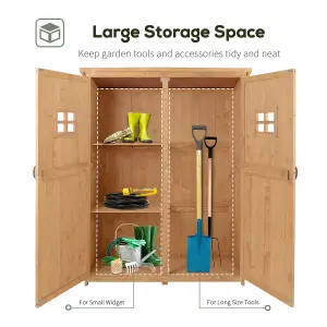 Outsunny Wooden Garden Shed Tool Storage Cabinet Double Door Shelf Natural Wood