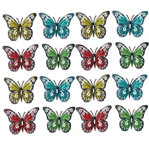 Set of 16 Multi-coloured Small Metal Butterflies Garden/Home Wall Art Ornament