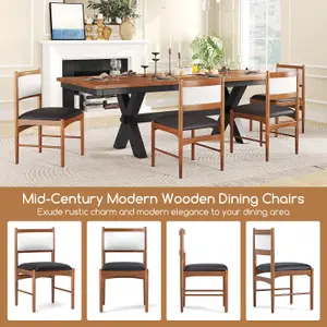 COSTWAY Wooden Dining Chairs Set of 2 Rubber Wood Frame Kitchen Chairs w/ Faux Leather Padded Seat