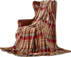 DREAMLANDING Fleece Throws For Sofa Bed Chair Soft Colorful Oversized, Decorative Ultra-Plush Throw Blanket (230X260cm, Red Plaid)