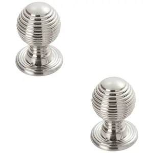 2 PACK - Reeded Ball Door Knob - 28mm Polished Chrome Lined Cupboard Pull Handle & Rose