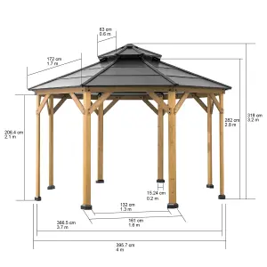 Sunjoy FSC Cedar Wood Gazebo EGGI - 395cm x 395cm, Anthracite