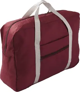 Foldable Travel Bag - Handy Red Berry Polyester Zip Up Duffel Weekend or Gym Bag - Measures 44cm x 28cm x 14cm