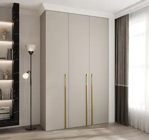 Elegant Cashmere Como 3 Hinged Door Wardrobe H2460mm W1500mm D500mm, Three Doors, Eleven Shelves, Two Hanging Rails, Gold Handles