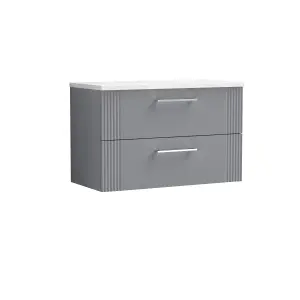 Retro 2 Drawer Wall Hung Vanity Unit with Sparkling White Laminate Worktop - 800mm - Satin Grey - Balterley