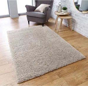 Modern Extra Large Small Soft 5cm Shaggy Non Slip Bedroom Living Room Carpet Runner Area Rug - Light Beige 80 x 150 cm