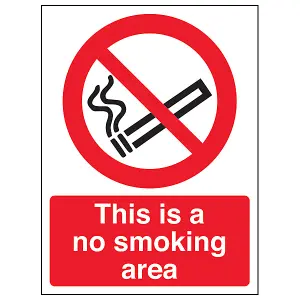 No Smoking Area Prohibition Sign - Rigid Plastic - 150x200mm (x3)