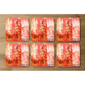 Square 6 Piece Coaster Set (Set of 6) Red