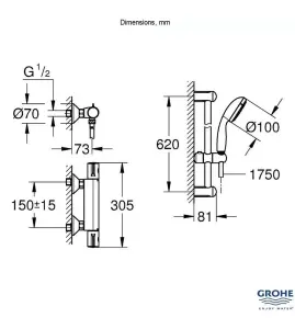 Grohe Grohtherm 800 Thermostatic Shower Mixer 1/2" With Shower Set (34565001)