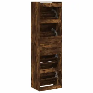 Berkfield Shoe Cabinet with 4 Flip-Drawers Smoked Oak 60x42x204 cm