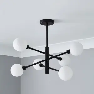 Litecraft Supa Black 6 Arm Stick Semi-Flush Ceiling Light