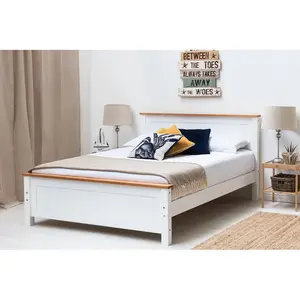 Aubrey Solid Wood Low Profile Bed Frame with Mattress White / 19cm King Memory Foam / Kingsize (5')