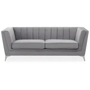 Interiors by Premier Hansa Three Seat Grey Velvet Sofa