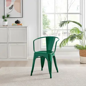 Furniturebox Set of 2 Green Colton Tolix Style Stackable Industrial Metal Dining Chair with Arms