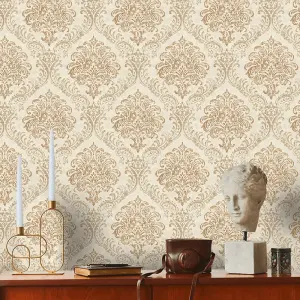 A.S. Creation David Vienna White & Gold Damask Metallic Wallpaper 39112-5