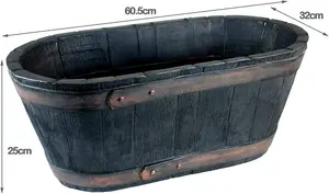 simpa Oakwood Black Rustic Style Plastic Trough Planter