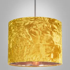 Modern Crushed Velvet Lamp Shade with Shiny Paper Inner Ochre / 30cm H x 50cm W x 50cm D