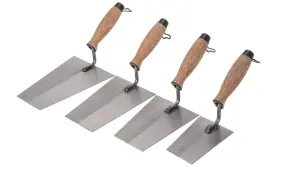 Toolty Bucket Trowel with Cork Handle Grinded Carbon Steel Set 4PCS 130, 160, 180, 200mm for Plastering Rendering Masonry DIY