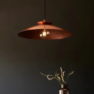 Luminosa Livorno Dome Pendant Ceiling Light Hammered Copper, Copper Plate