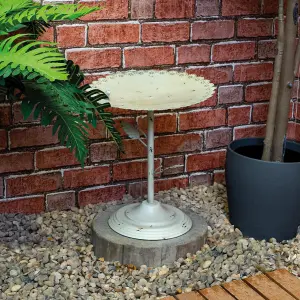 White Miniature Bird Bath or Seed Feeder - Metal Outdoor Garden Flower Design Water Bowl or Feeding Station - H36 x 31cm Diameter