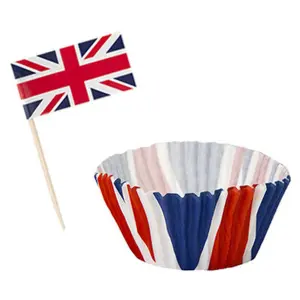 Union Jack Cupcake Cases & Flags Toppers Kings Coronation 96 Piece Cupcake Set