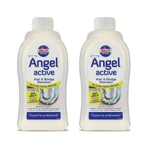 Nilco Angel Active 2L Hair Sludge Dissolver Fast Act Plughole Unblocker 2x1Litre