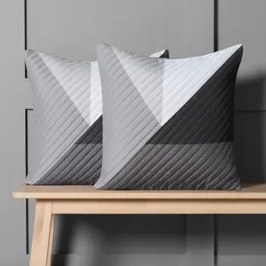 2 Pack Geometric Pinsonic Cushion Covers, Grey - 45 x 45cm