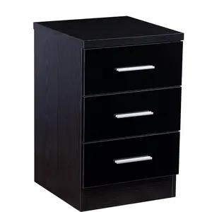 Eva 3 Drawer Bedside Table Black Oak/Gloss Black