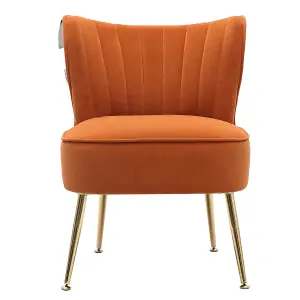 Orange Modern Velvet Armless Wingback Accent Chair with Gold Legs