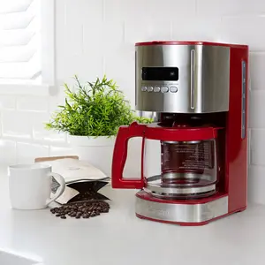 Kenmore Drip Coffee Maker Machine, 1.8L Filter Coffee Machine with Timer Red