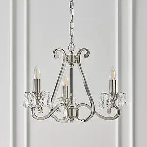 Luminosa Oksana 3 Light Multi Arm Ceiling Pendant Chandelier Polished Nickel, E14