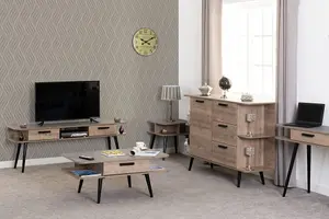 Saxton 2 Drawer TV Unit in Mid Oak Effect and Grey Finish