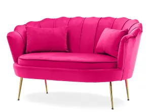 2 Seater Loveseat Small Sofa in Dark Pink Velvet Fabric