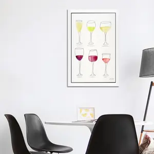 Wine Glasses by Cat Coquillette - Painting on Canvas White Floater Framed / 66.04cm H x 45.72cm W x 3.81cm D