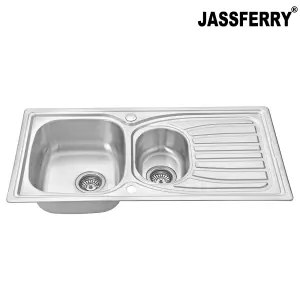 JASSFERRY Stainless Steel Kitchen Sink Inset 1.5 Bowl Reversible Drainer, 980 x 510 mm