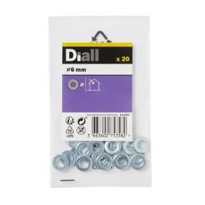 Diall M6 Carbon steel Medium Flat Washer, (Dia)6mm, Pack of 20