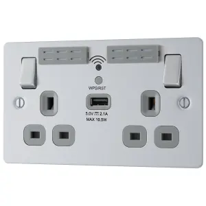 BG Brushed Steel 13A Flat Double WiFi extender socket with USB