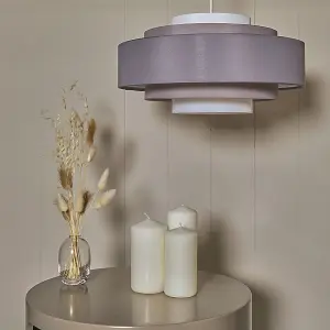 ValueLights Hampshire Pair of Modern 3 Tone Grey 5 Tier Cylinder Ceiling Pendant Light Shades