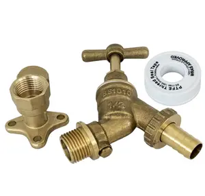 FixTheBog™ Outside 1/2" BSP Garden Hose Union Bib Tap with Double Check Valve with 15mm Wing Back Elbow & FREE PTFE