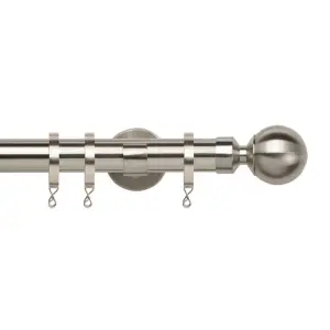 25-28mm Finesse Ball Satin Silver Extendable Curtain Pole 120-210cm