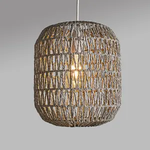 ValueLights Cabral Modern Grey Woven Rope Ceiling Pendant Drum Light Shade - Includes 4w LED Filament Bulb 2700K Warm White