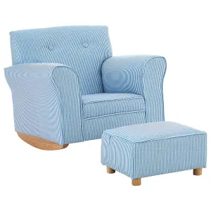 Interiors by Premier Blue and White Stripe Rocker with Footstool for Kids, Velvet Stool, Adjustable Sofa Footstool, Ergonomic Sofa