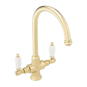 ENKI Dorchester Gold Dual Flow Polsihed Ceramic Mixer Tap for Kitchen Sink