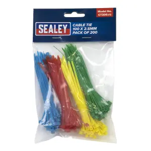 Sealey 100mm x 2.5mm Cable Zip Tie Assortment Four Colours - Pack of 200 CT200