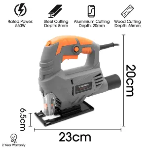 Terratek Jigsaw 550W Electric 3000RPM 5 Speed Carry Case & Vacuum Adaptor Corded Jig Saw