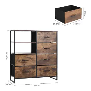 Wooden Storage Cabinet with 6 Drawers and Open Shelves